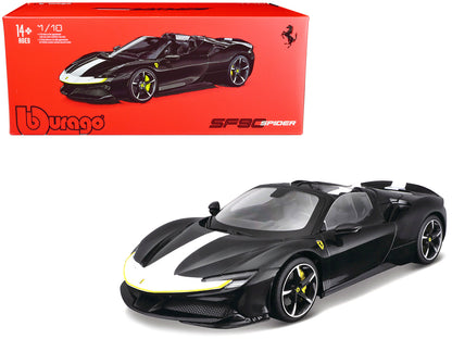 Ferrari SF90 Spider Assetto Fiorano Black Metallic with White Stripes "Signature Series" 1/18 Diecast Model Car by Bburago  free shipping USA
