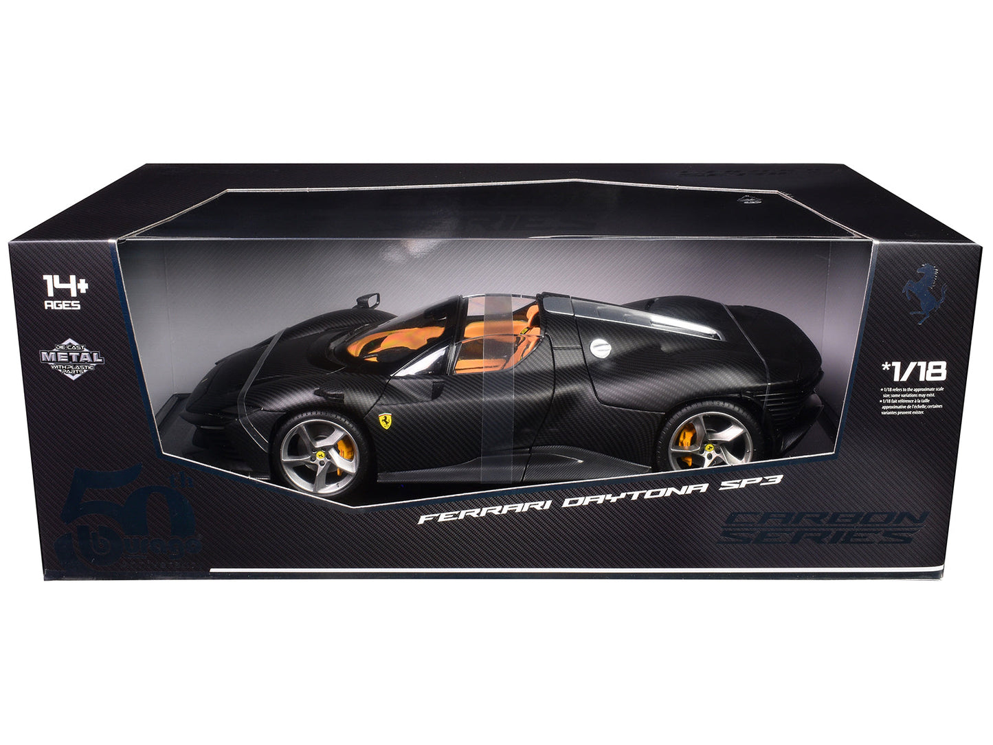 Ferrari Daytona SP3 Carbon Fiber "Carbon Series - Bburago 50th Anniversary" 1/18 Diecast Model Car by Bburago  free shipping USA