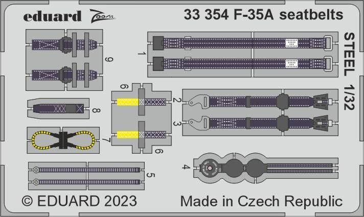 Eduard 33354 1/32 Aircraft- F35A Seatbelts Steel for TSM (Painted)