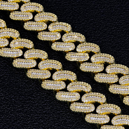 16mm Iced Out Baguette Cut Cuban Choker Chain in 14K Gold by Bling Proud | Urban Jewelry Online Store