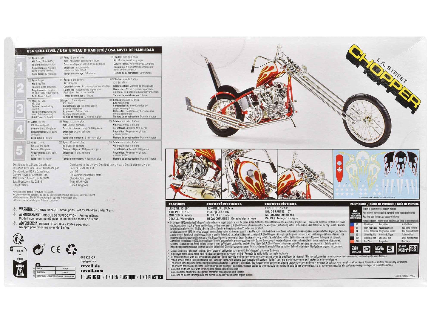 Level 5 Model Kit LA Street Chopper Motorcycle 1/8 Scale Model by Revell