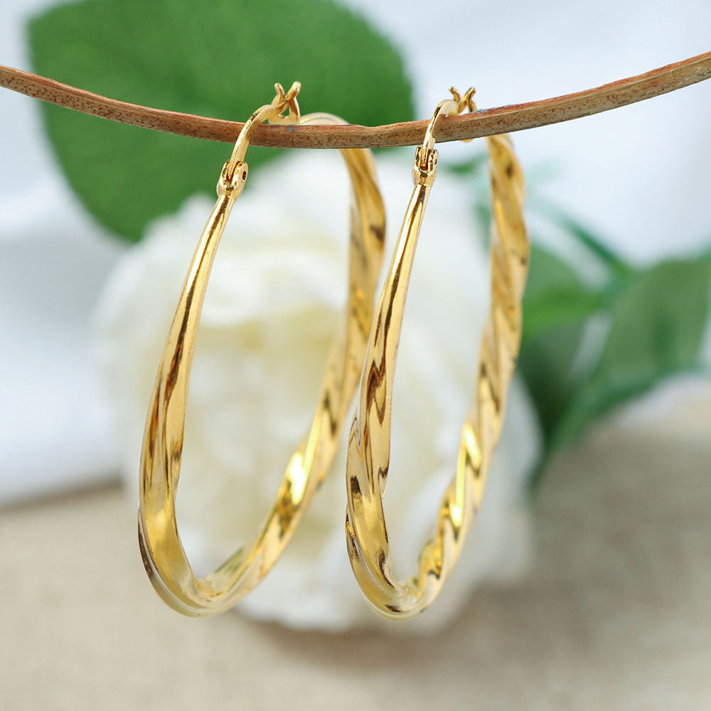 14K Gold Large Twist Hoop Earrings 60mm