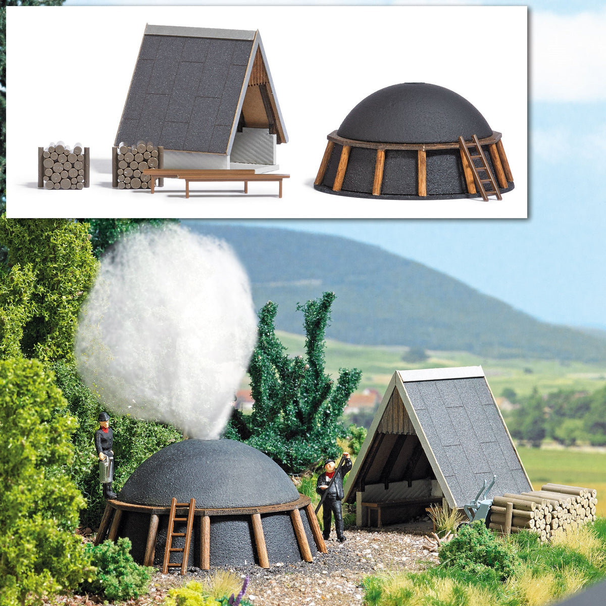 Busch 1678 HO Scale Charcoal Oven with Shelter Wood Kit
