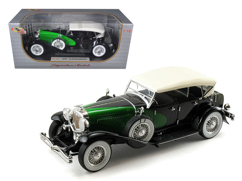 1934 Duesenberg Model J Black and Green with Cream Top 1/18 Diecast Model Car by Signature Models  free shipping USA