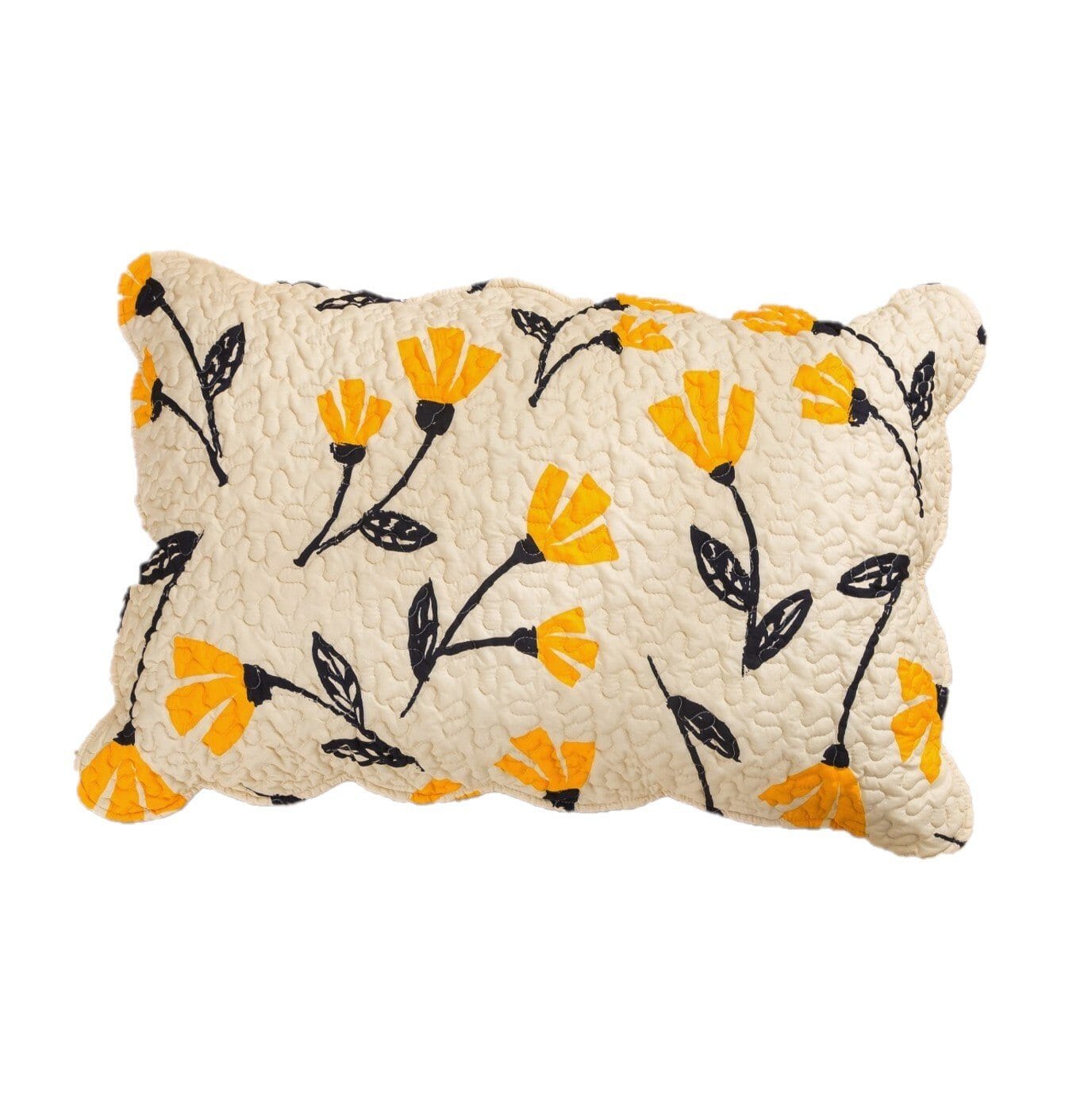 DaDalogy Bedding Yellow Fleur Floral Golden Orange Ivory Botanical Quilted Scalloped Pillow Sham (18112) by DaDa Bedding Collection