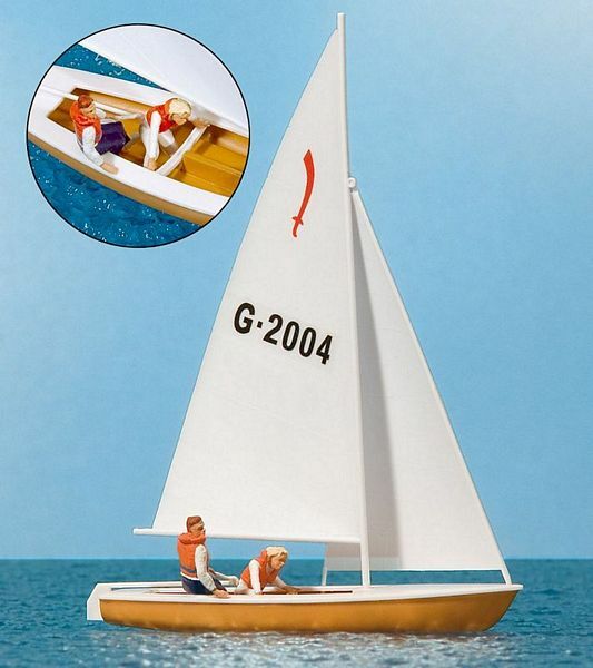 Preiser 10681 HO Scale Korsar Sailboat w/Sailors Sails Up