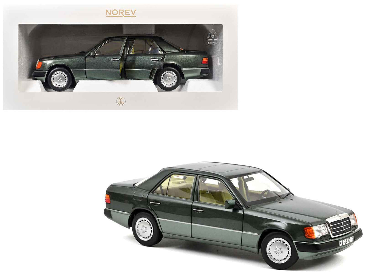 1990 Mercedes-Benz 230 E Night Green Metallic with Green Interior 1/18 Diecast Model Car by Norev