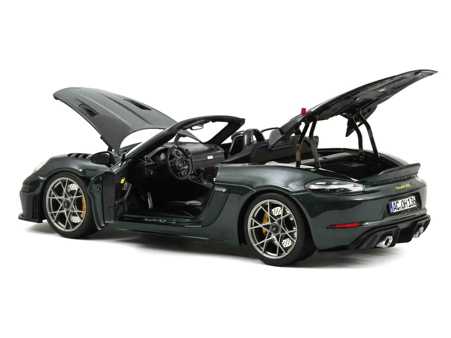 2023 Porsche 718 Spyder RS Weissach Pack Forest Green Metallic with Carbon Hood Stripes 1/18 Diecast Model Car by Norev