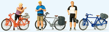 Preiser 10644 HO Scale Standing Cyclists in Sportswear w/Bikes -- Set #2 pkg(3)