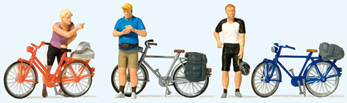 Preiser 10644 HO Scale Standing Cyclists in Sportswear w/Bikes Set #2