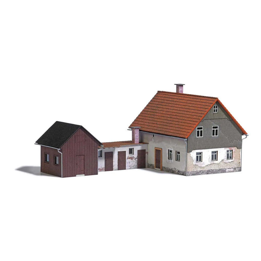 Busch 1909 HO Scale Weathered House with Addition -- Laser-Cut Kit