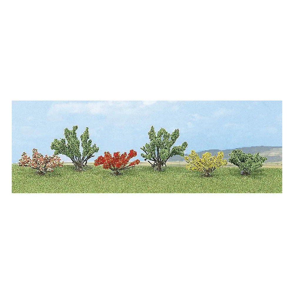 Busch 6055 Bushes, Green and Flowering Assorted, pkg(6)