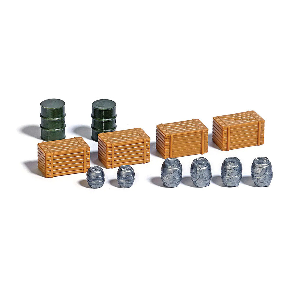 Busch 7784 HO Scale Barrels & Crates, Oil Drums & Beer Kegs