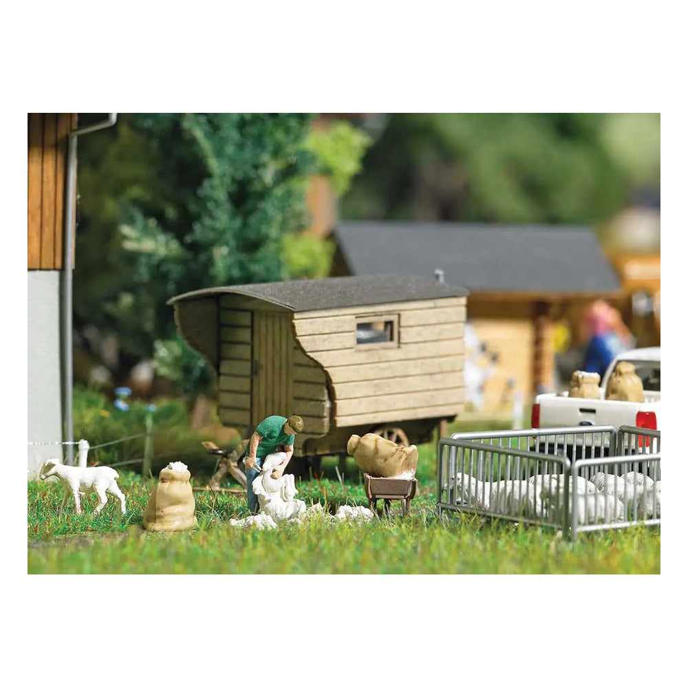 Busch 7933 HO Scale Sheep Shearing Man Shearing Sheep, Sheared Sheep