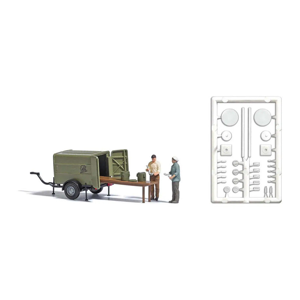Busch 7936 HO Scale Snack Break - Supply Trailer, 2 Figures, Containers, Etc
