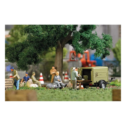 Busch 7936 HO Scale Snack Break - Supply Trailer, 2 Figures, Containers, Etc
