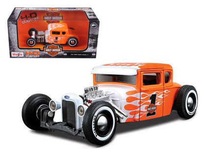 1929 Ford Model A #1 "Harley Davidson" Orange with White Flames 1/24 Diecast Model Car by Maisto  free shipping USA