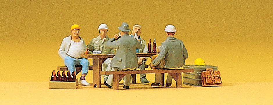Preiser 10338 HO Scale Construction Workers on Break Set