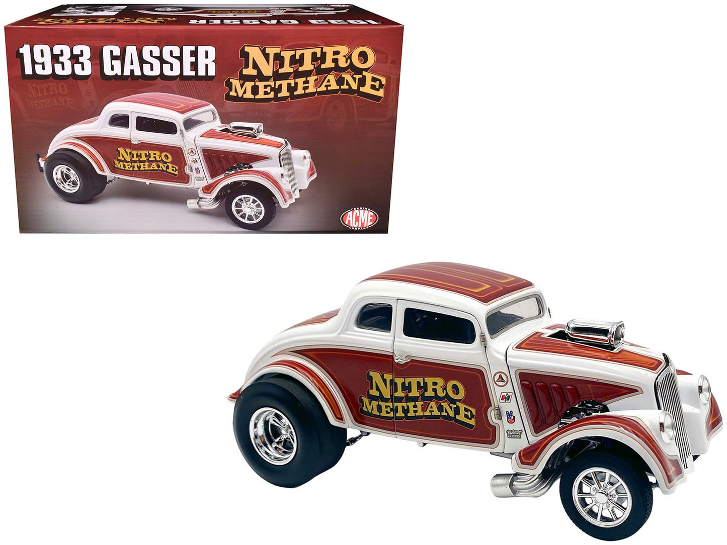 1933 Gasser "Nitro Methane" White and Brown Limited Edition to 348 pieces Worldwide 1/18 Diecast Model Car by ACME  free shipping USA