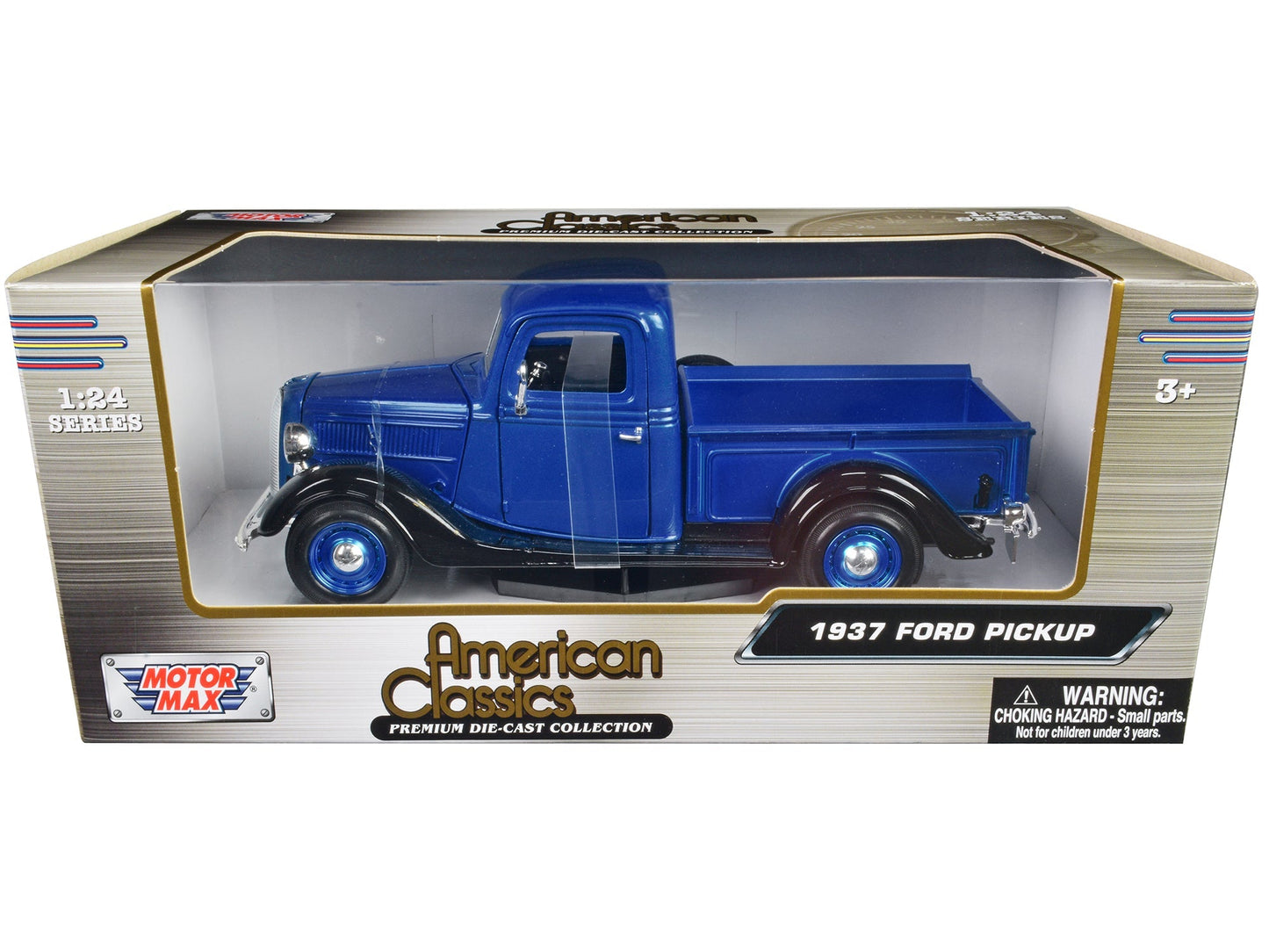 1937 Ford Pickup Truck Blue Metallic and Black "American Classics" 1/24 Diecast Model Car by Motormax  free shipping USA