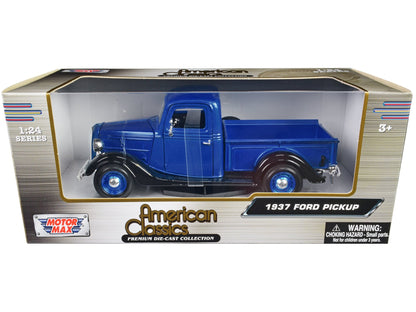 1937 Ford Pickup Truck Blue Metallic and Black "American Classics" 1/24 Diecast Model Car by Motormax  free shipping USA