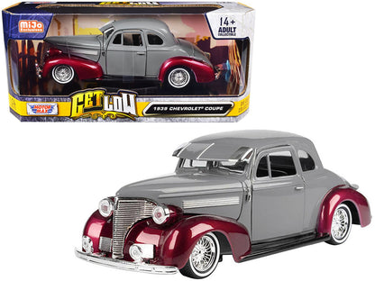 1939 Chevrolet Coupe Lowrider Gray and Red Metallic "Get Low" Series 1/24 Diecast Model Car by Motormax  free shipping USA