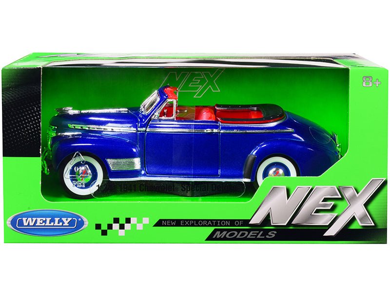 1941 Chevrolet Special Deluxe Convertible Blue Metallic with Red Interior "NEX Models" 1/24 Diecast Model Car by Welly  free shipping USA