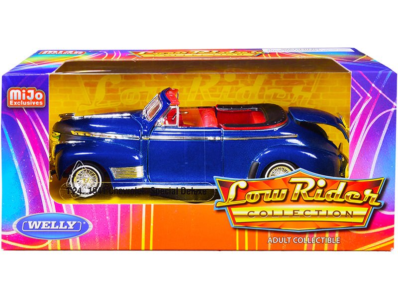 1941 Chevrolet Special Deluxe Convertible Candy Blue Metallic with Red Interior "Low Rider Collection" 1/24 Diecast Model Car by Welly  free shipping USA