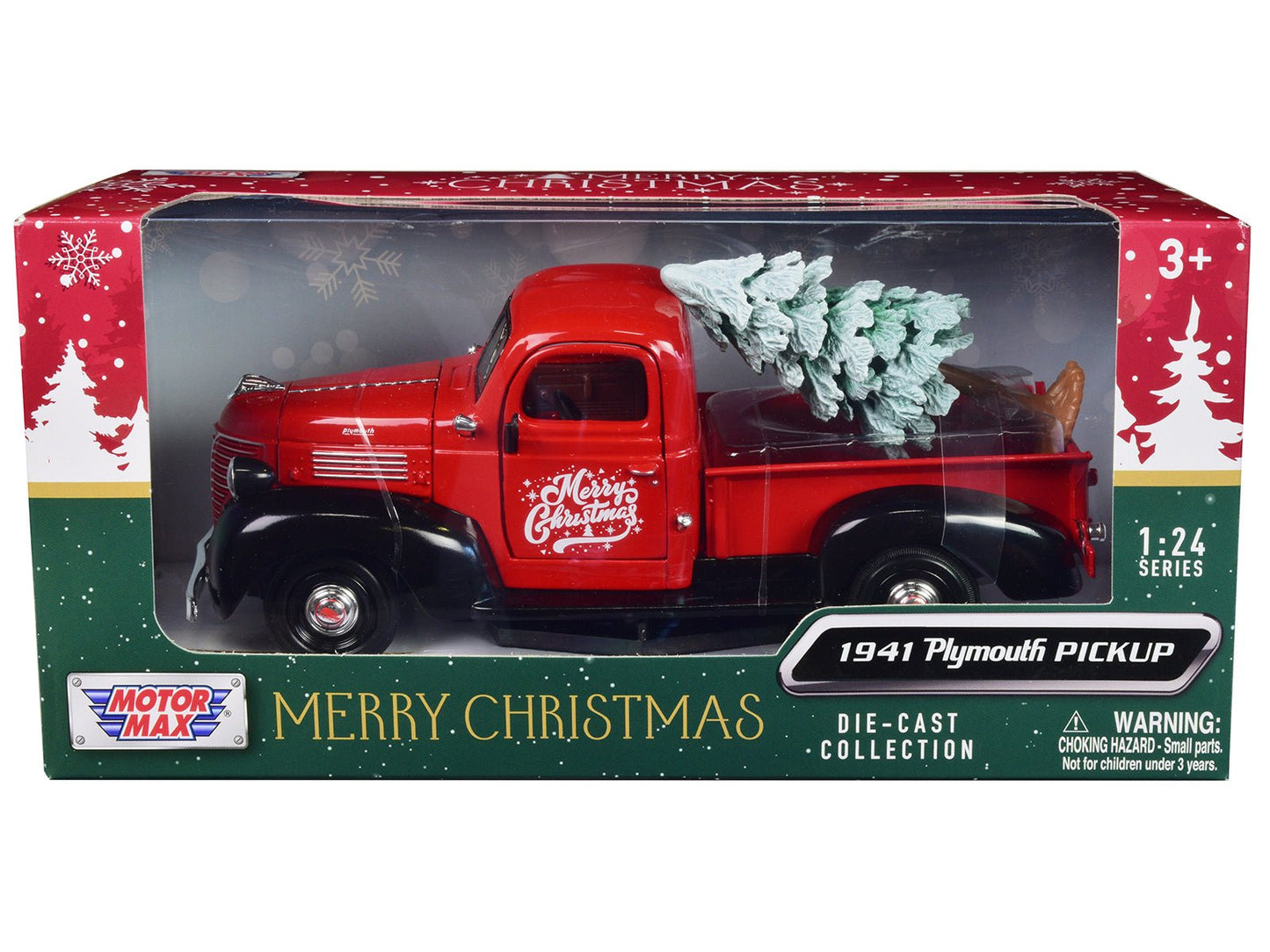 1941 Plymouth Pickup Truck Red and Black "Merry Christmas" with Tree Accessory 1/24 Diecast Model Car by Motormax  free shipping USA