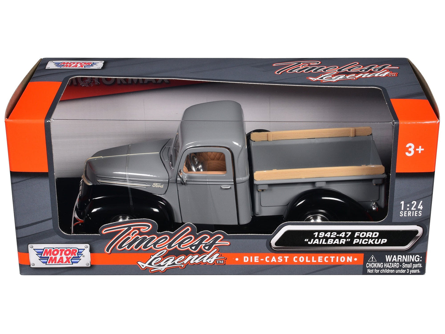 1942-47 Ford "Jailbar" Pickup Truck Gray and Black "Timeless Legends" Series 1/24 Diecast Model Car by Motormax  free shipping USA