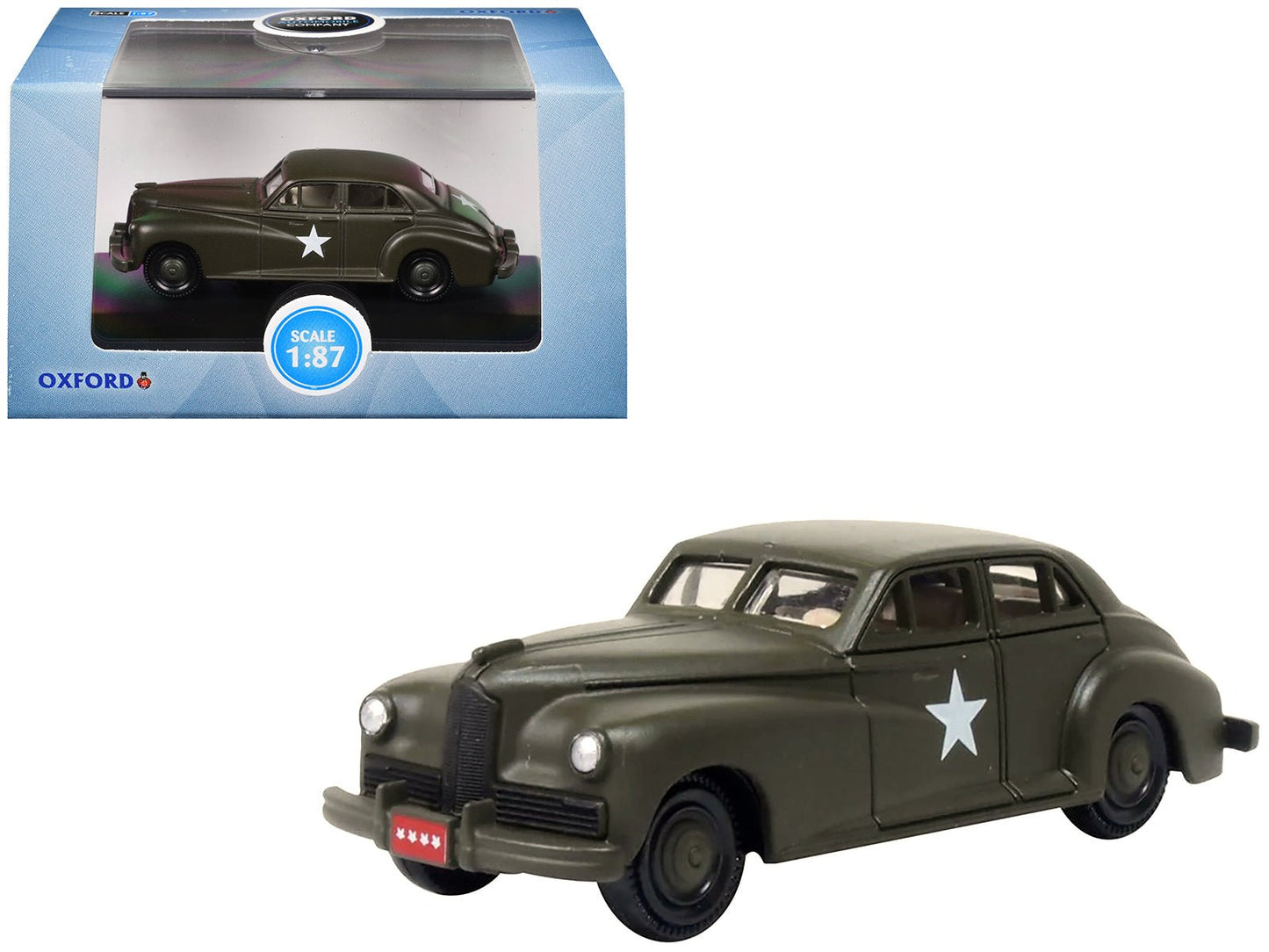 1942 Packard Clipper Touring Sedan "US Army Staff Car" Olive Drab 1/87 (HO) Scale Diecast Model Car by Oxford Diecast  free shipping USA