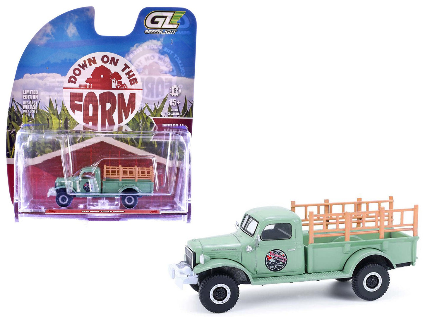 1946 Dodge Power Wagon Pickup Truck "Strawberry Farm" Green "Down on the Farm" Series 11 1/64 Diecast Model by Greenlight  free shipping USA