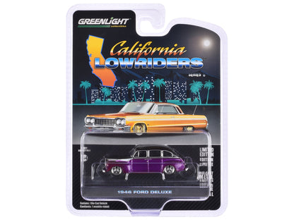1946 Ford Fordor Super Deluxe Dark Purple Metallic and Black "California Lowriders" Series 6 1/64 Diecast Model Car by Greenlight  free shipping USA