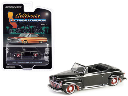 1947 Ford Deluxe Convertible Lowrider Black wit h Red Graphics "California Lowriders" Series 5 1/64 Diecast Model Car by Greenlight  free shipping USA