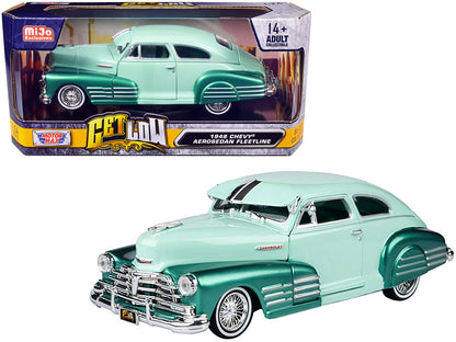 1948 Chevrolet Aerosedan Fleetside Lowrider Pastel Green and Green Metallic Two-Tone "Get Low" Series 1/24 Diecast Model Car by Motormax  free shipping USA