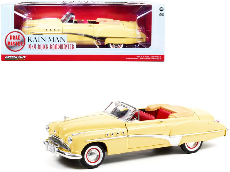1949 Buick Roadmaster Convertible (Charlie Babbitt's) Yellow with Red Interior "Rain Man" (1988) Movie 1/18 Diecast Model Car by Greenlight  free shipping USA
