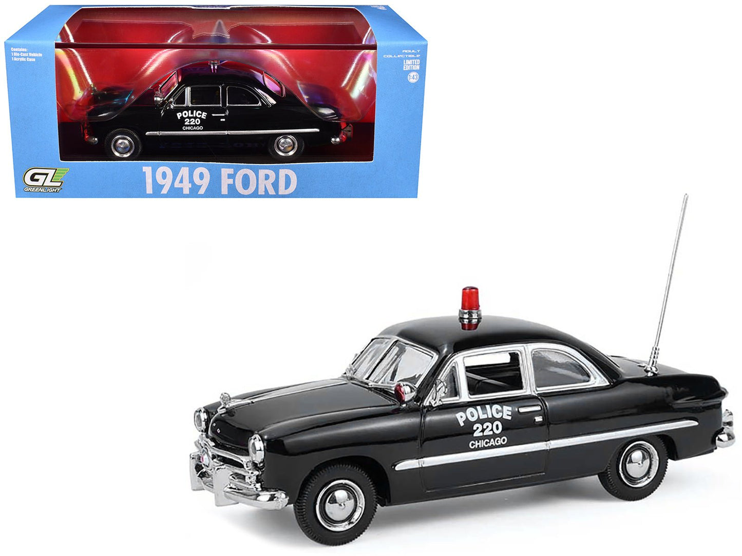 1949 Ford Custom Police Car "Chicago Police Department" Black 1/64 Diecast Model Car by Greenlight  free shipping USA