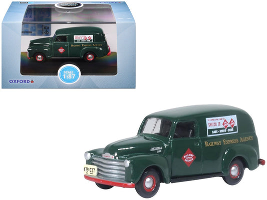 1950 Chevrolet Panel Van "Railway Express Agency" Dark Green 1/87 (HO) Scale Diecast Model Car by Oxford Diecast  free shipping USA