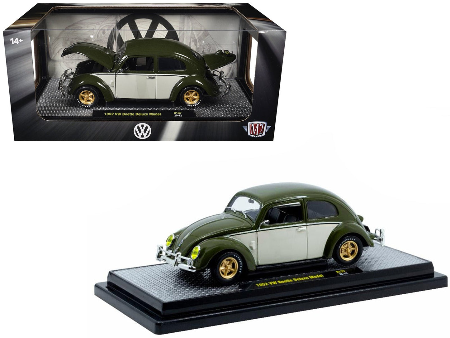 1952 Volkswagen Beetle Deluxe Model Dark Green with Beige Sides Limited Edition to 5250 pieces Worldwide 1/24 Diecast Model Car by M2 Machines  free shipping USA