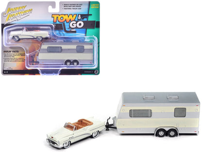 1953 Buick Super Cream with Travel Trailer Limited Edition "Tow & Go" Series 1/64 Diecast Model Car by Johnny Lightning  free shipping USA