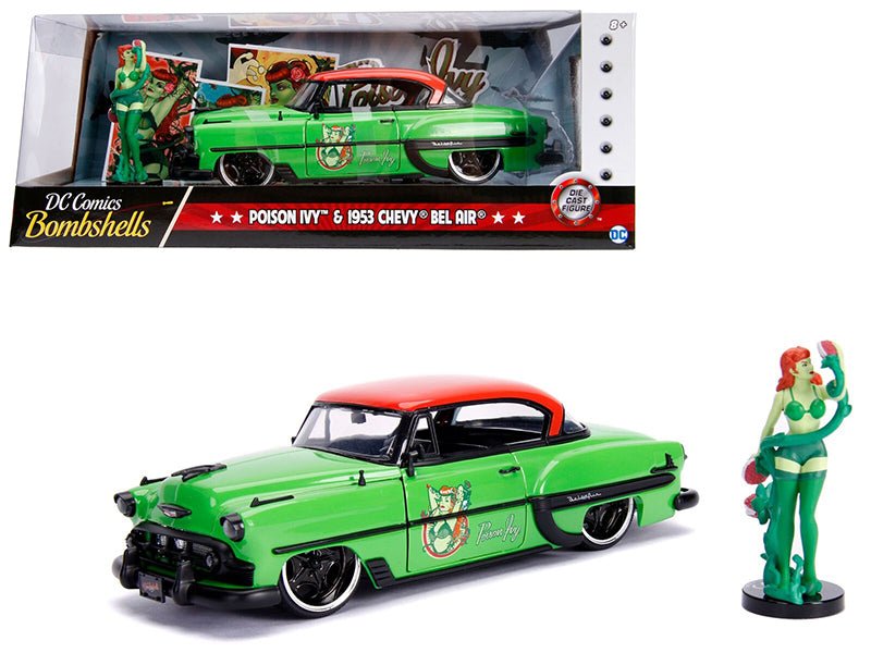 1953 Chevrolet Bel Air Green and Red Top with Poison Ivy Diecast Figure "DC Comics Bombshells" Series 1/24 Diecast Model Car by Jada  free shipping USA