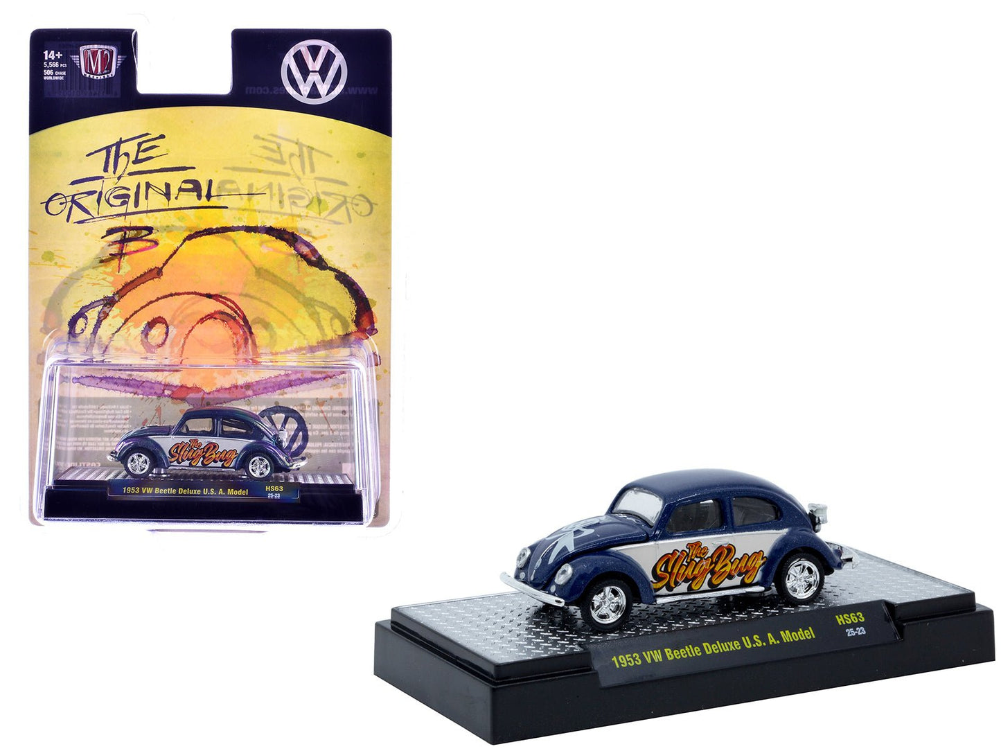 1953 Volkswagen Beetle Deluxe USA Model "The Slug Bug" Blue Metallic with White Sides Limited Edition to 5566 pieces Worldwide 1/64 Diecast Model Car by M2 Machines  free shipping USA