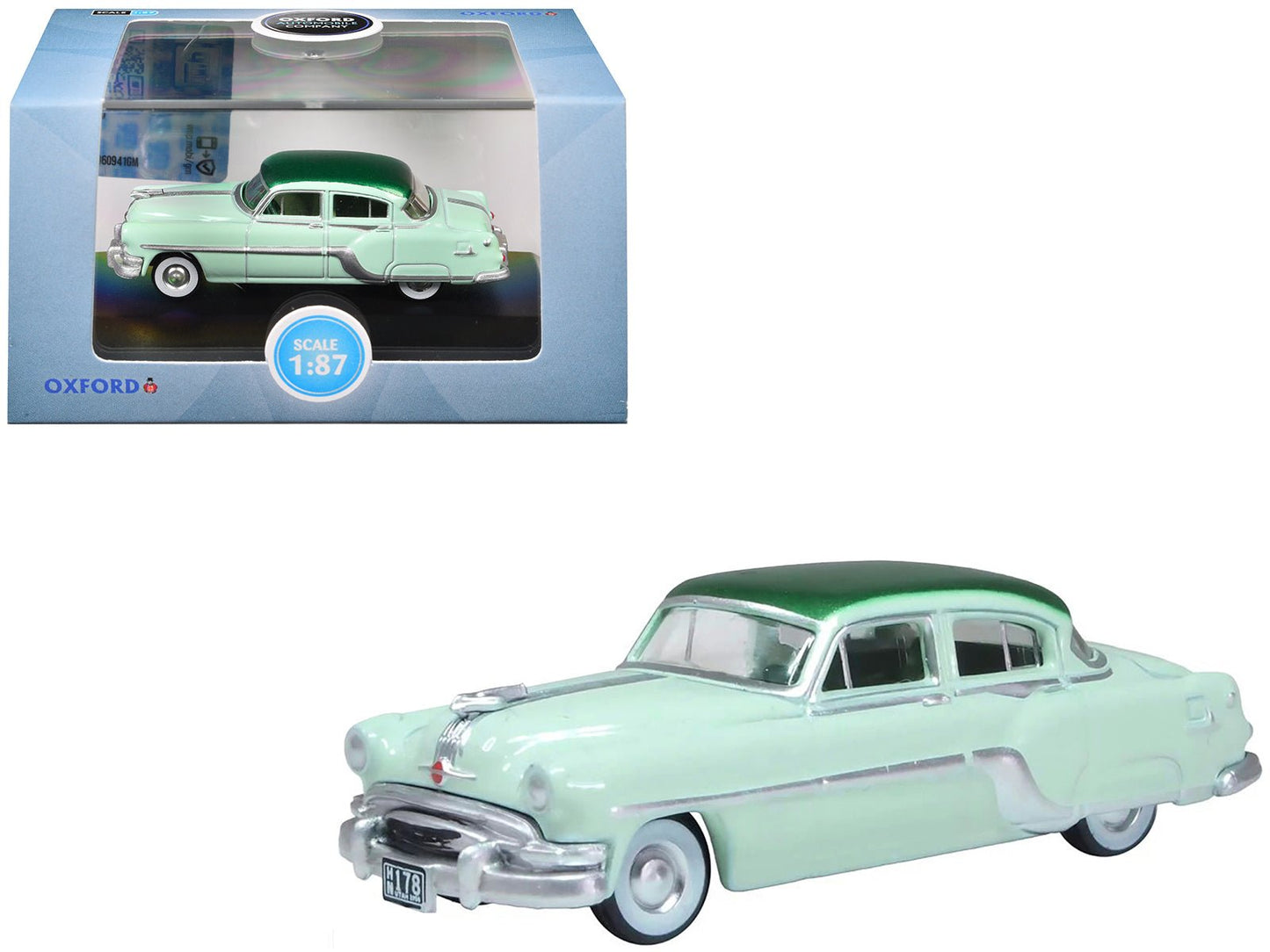 1954 Pontiac Chieftain 4 Door Shannon Green with Brookmere Green Top 1/87 (HO) Scale Diecast Model Car by Oxford Diecast  free shipping USA