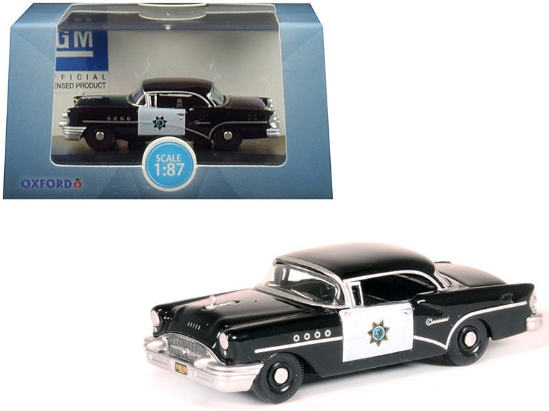 1955 Buick Century "California Highway Patrol" (CHP) Black 1/87 (HO) Scale Diecast Model Car by Oxford Diecast  free shipping USA
