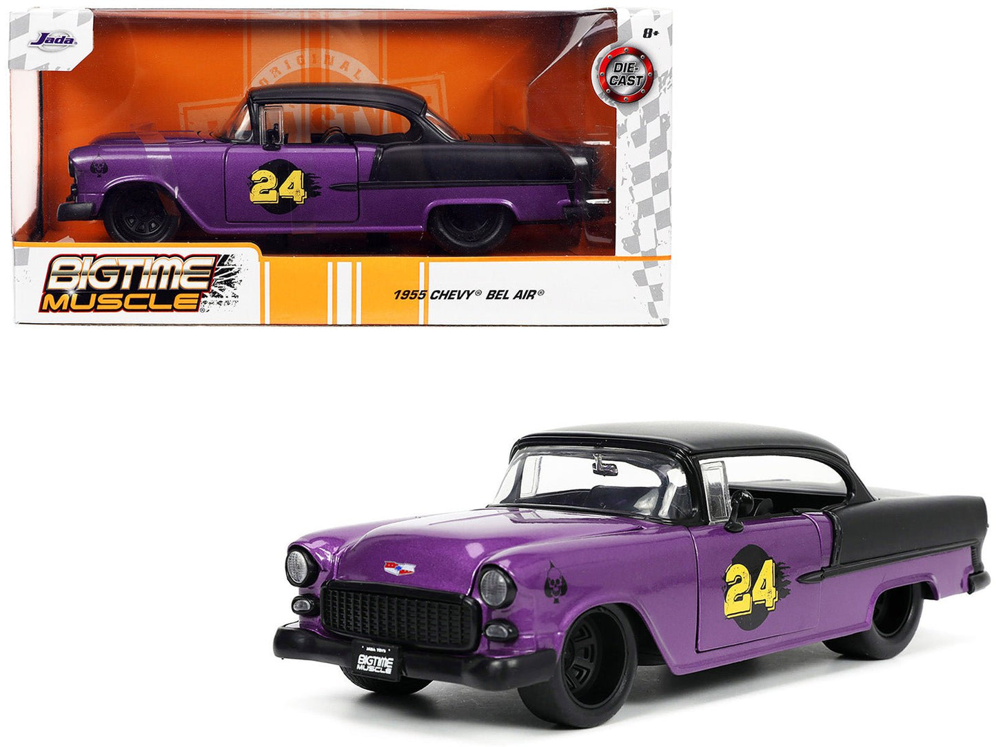 1955 Chevrolet Bel Air #24 Purple Metallic and Matt Black "Bigtime Muscle" Series 1/24 Diecast Model Car by Jada  free shipping USA