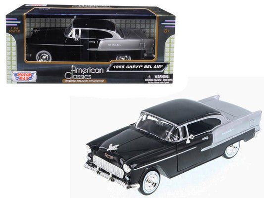1955 Chevrolet Bel Air Black and Silver 1/24 Diecast Model Car by Motormax  free shipping USA