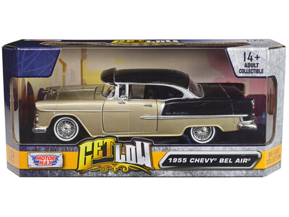 1955 Chevrolet Bel Air Lowrider Hard Top Beige Metallic and Black "Get Low" Series 1/24 Diecast Car Model by Motormax  free shipping USA