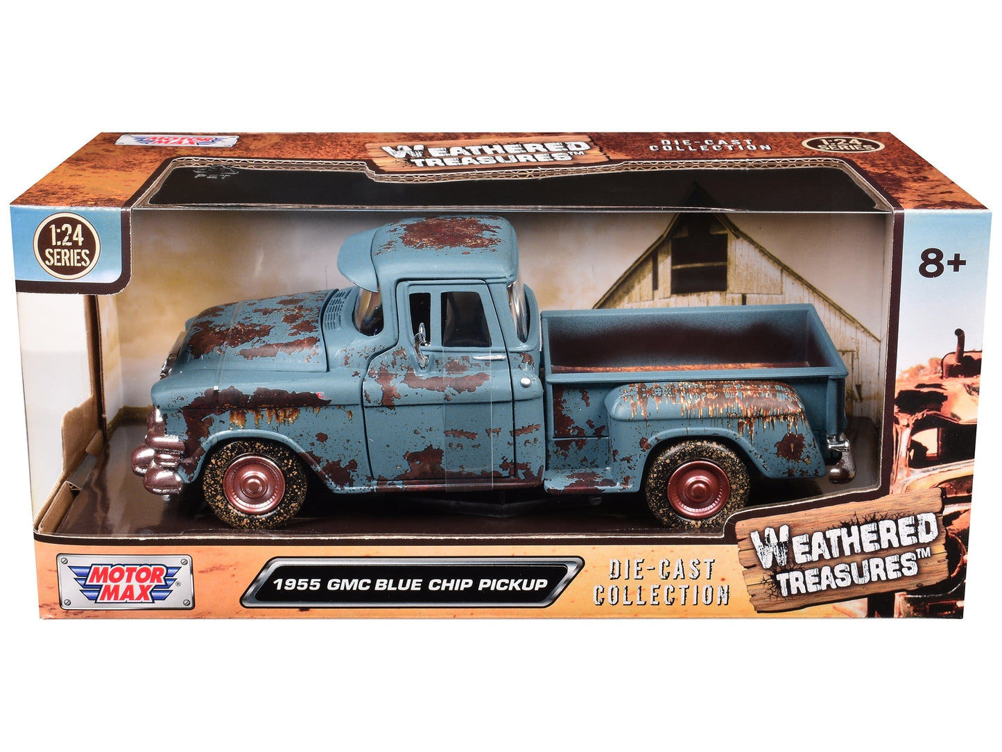 1955 GMC Blue Chip Pickup Truck Matt Blue (Rusted) "Weathered Treasures" Series 1/24 Diecast Model Car by Motormax  free shipping USA