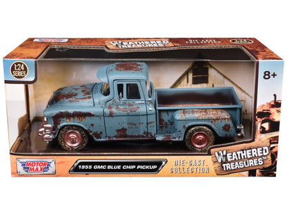 1955 GMC Blue Chip Pickup Truck Matt Blue (Rusted) "Weathered Treasures" Series 1/24 Diecast Model Car by Motormax  free shipping USA