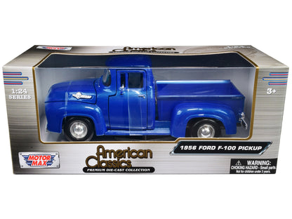 1956 Ford F-100 Pickup Truck Blue Metallic "American Classics" Series 1/24 Diecast Model Car by Motormax  free shipping USA